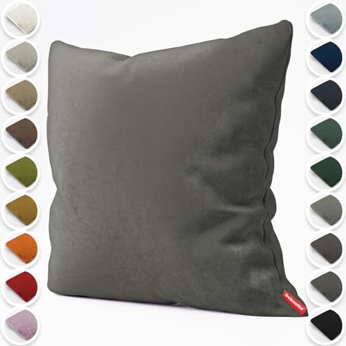 Schuette® Dekorativer Kissenbezug aus Samt mit verdecktem Reißverschluss • Millenium Velvet Kollektion: Dark Shadow (Gray) • Knitterfrei • Kuschelweich • Zierkissen • Sofakissen von Schuette