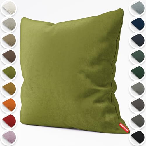 Schuette® Dekorativer Kissenbezug aus Samt mit verdecktem Reißverschluss • Millenium Velvet Kollektion: Olives Garden (Green) • Knitterfrei • Kuschelweich • Zierkissen • Sofakissen von Schuette