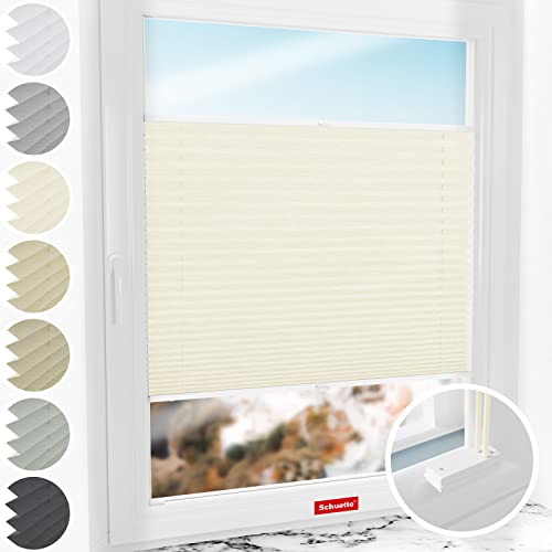 Schuette® Plissee mit Bohren zum Anschrauben ● Dolomite Kollektion: Vanilla Sky (Beige) ● 120x100cm (Breite x Höhe) ● Suprafix Faltrollo Befestigung ● Bequeme Rollo Montage inkl. Video von Schuette