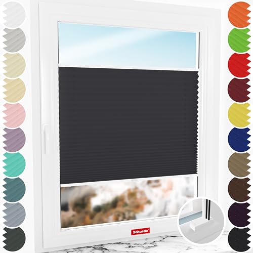 Schuette® Plissee mit Bohren zum Anschrauben ● Premium Kollektion: Silesian Coal (Schwarz) ● 70x100cm (Breite x Höhe) ● Suprafix Faltrollo Befestigung ● Bequeme Rollo Montage inkl. Video von Schuette