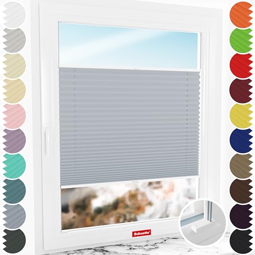 Schuette® Plissee mit Bohren zum Anschrauben ● Premium Kollektion: Silver Sonata (Grau) ● 145x80cm (Breite x Höhe) ● Suprafix Faltrollo Befestigung ● Bequeme Rollo Montage inkl. Video von Schuette