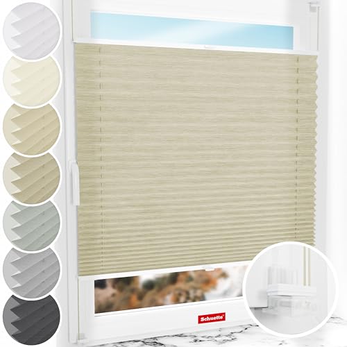 Schuette® Plissee ohne Bohren ● Dolomite Kollektion: Light Coffee (Beige) ● 130x100cm (Breite x Höhe) ● Suprafix Faltrollo Klemmfix 2.0 Rollo ● 60 Sekunden Plisseerollo Montage inkl. Video von Schuette