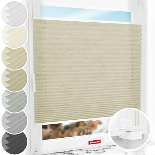 Schuette® Plissee ohne Bohren ● Dolomite Kollektion: Light Coffee (Beige) ● 60x150cm (Breite x Höhe) ● Suprafix Faltrollo Klemmfix Zum Festdrehen Rollo ● 60 Sekunden Montage inkl. Video von Schuette