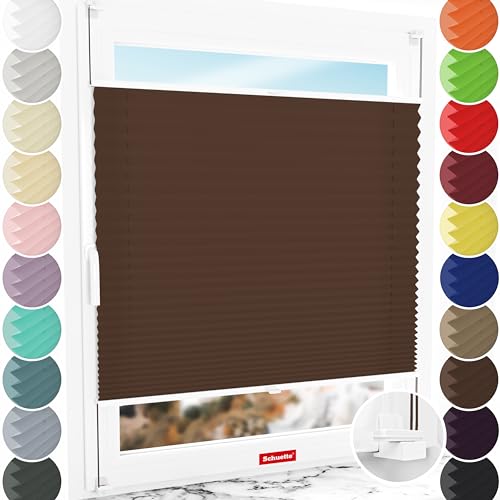 Schuette® Plissee ohne Bohren ● Premium Kollektion: Hot Chocolate (Dunkelbraun) ● 50x230cm (Breite x Höhe) ● Suprafix Faltrollo Klemmfix Zum Festdrehen Rollo ● 60 Sekunden Montage inkl. Video von Schuette