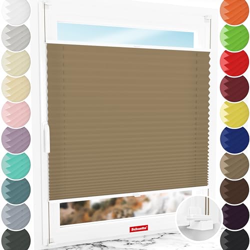 Schuette® Plissee ohne Bohren ● Premium Kollektion: Morning Coffee (Hellbraun) ● 100x130cm (Breite x Höhe) ● Suprafix Faltrollo Klemmfix Zum Festdrehen Rollo ● 60 Sekunden Montage inkl. Video von Schuette