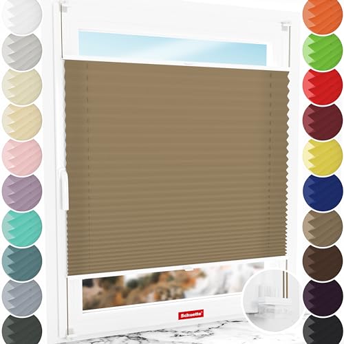 Schuette® Plissee ohne Bohren ● Premium Kollektion: Morning Coffee (Hellbraun) ● 130x120cm (Breite x Höhe) ● Suprafix Faltrollo Klemmfix 2.0 Rollo ● 60 Sekunden Plisseerollo Montage inkl. Video von Schuette