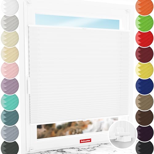Schuette® Plissee ohne Bohren ● Premium Kollektion: White Day (Weiß) ● 100x80cm (Breite x Höhe) ● Suprafix Faltrollo X Klemmfix Rollo ● Blitzschnelle Montage inkl. Video von Schuette