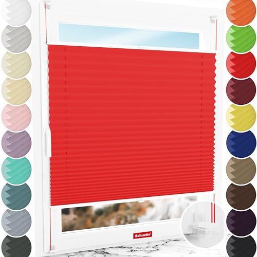 Schuette® Plissee ohne Bohren ● Thermo Kollektion: Cherry Charm (Rot) ● 100x120cm (Breite x Höhe) ● Suprafix Faltrollo Klemmfix 2.0 Rollo ● 60 Sekunden Plisseerollo Montage inkl. Video von Schuette