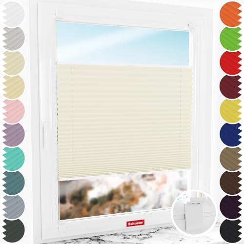 Schuette® Plissee ohne Bohren zum Kleben ● Premium Kollektion: Vanilla Ice Cream (Creme) ● 70x80cm (Breite x Höhe) ● Suprafix Faltrollo Klebehalterung ● Bequeme Rollo Montage inkl. Video von Schuette