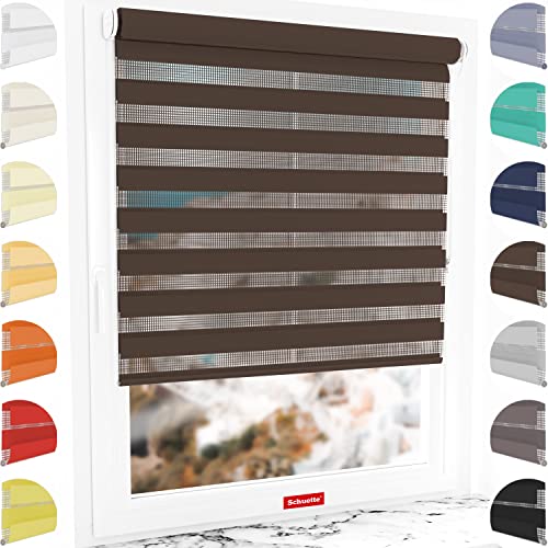 Schuette® Rollo ohne Bohren & mit Bohren 2in1 ● Tag & Nacht Doppelrollo Kollektion: Dark Cocoa (Braun) ● 65 x 130 cm (Breite x Höhe) ● Suprafix Klemmrollo = Klemmfix 2.0 ● 60s Montage mit Video von Schuette