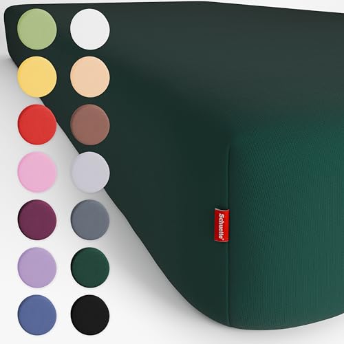 Schuette® Spannbettlaken mit Rundumgummi • 100 x 200 • Wow! Kollektion: Miss Emerald (Dunkelgrün) • 100% Superfluff Baumwolle, Blickdicht, Faltenfrei • Matratzenhöhe bis 20 cm von Schuette