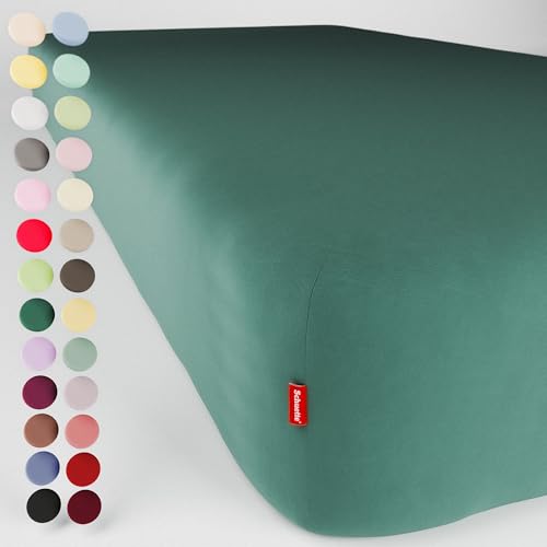 Schuette® Spannbettlaken • 160x200 cm • Wow! Kollektion: Miss Emerald (Dunkelgrün) • 100% Superfluff Baumwolle, Blickdicht, Faltenfrei • mit Rundumgummi • Matratzenhöhe bis 40 cm von Schuette