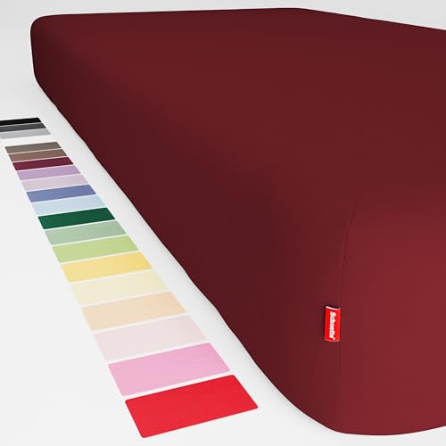 Schuette® Topper Spannbettlaken • 70x200 cm • Wow! Kollektion: Big Apple (Burgunderrot) • 100% Superfluff Baumwolle, Blickdicht, Faltenfrei • mit Rundumgummi • Matratzenhöhe bis 15 cm von Schuette