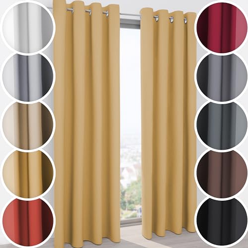 Schuette® Verdunklungsvorhang mit Ösen ● Century Black: Tuscan Sun (Beige) ● 130x210cm Breite x Höhe (1 Stück) ● Blackout Vorhang Verdunkelung Knitterfrei Pflegeleicht Gardine Thermo Blickdicht von Schuette