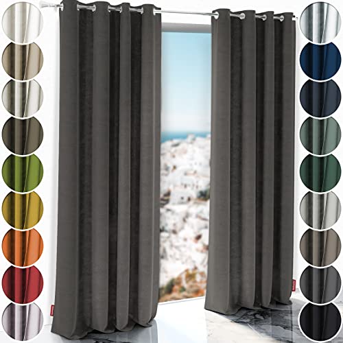 Schuette® Verdunkelungs-Vorhang Gardine mit Ösen ● Millenium Velvet: Great Wolf (Grau) ● 250x135 cm Höhe x Breite (1 Stück) ● Knitterfrei Pflegeleicht Thermo Blickdicht & stark Abdunkelnd von Schuette