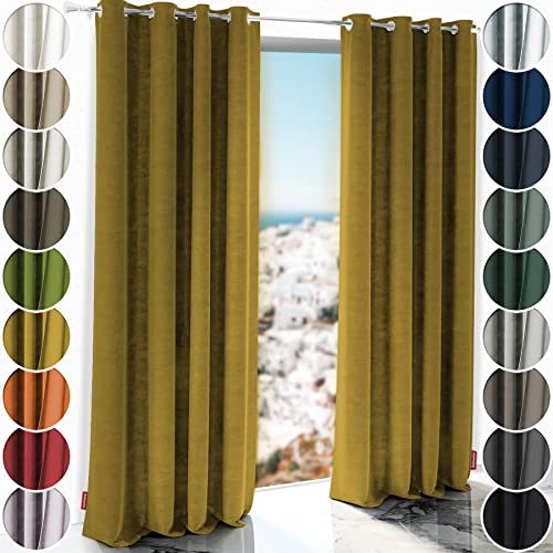 Schuette® Verdunkelungs-Vorhang Gardine mit Ösen ● Millenium Velvet: Butterscotch (Gelb) ● 150x135 cm Höhe x Breite (1 Stück) ● Knitterfrei Pflegeleicht Thermo Blickdicht & stark Abdunkelnd von Schuette