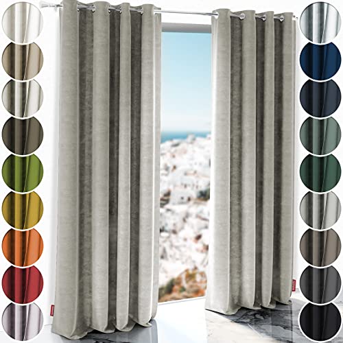 Schuette® Verdunkelungs-Vorhang Gardine mit Ösen ● Millenium Velvet: Grey Goose (Beige) ● 210x135 cm Höhe x Breite (1 Stück) ● Knitterfrei Pflegeleicht Thermo Blickdicht & stark Abdunkelnd von Schuette