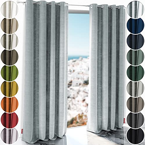 Schuette® Verdunkelungs-Vorhang Gardine mit Ösen ● Millenium Velvet: Koala Shade (Grau) ● 130x135 cm Höhe x Breite (1 Stück) ● Knitterfrei Pflegeleicht Thermo Blickdicht & stark Abdunkelnd von Schuette