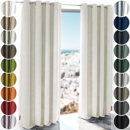 Schuette® Verdunkelungs-Vorhang Gardine mit Ösen ● Millenium Velvet: Polar Bear (Weiß-Beige) ● 210x135 cm Höhe x Breite (1 Stück) ● Knitterfrei Pflegeleicht Thermo Blickdicht & stark Abdunkelnd von Schuette