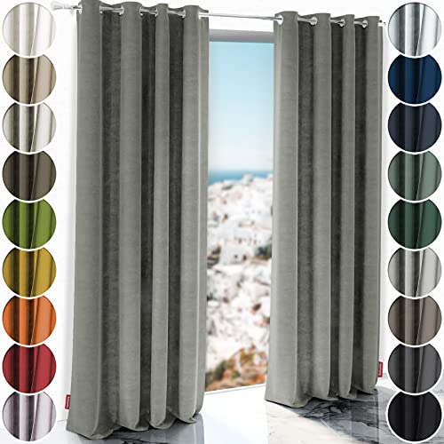 Schuette® Verdunkelungs-Vorhang Gardine mit Ösen ● Millenium Velvet: Umber Gray (Grau) ● 240x135 cm Höhe x Breite (1 Stück) ● Knitterfrei Pflegeleicht Thermo Blickdicht & stark Abdunkelnd von Schuette