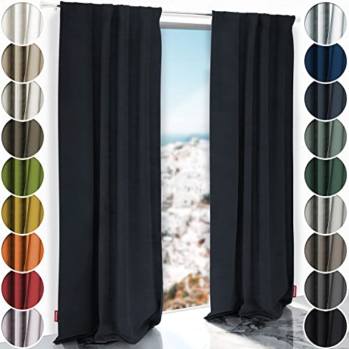 Schuette® Verdunkelungs-Vorhang Gardine mit Tunnelband ● Millenium Velvet: Anchor (Blau) ● 130x135cm Höhe x Breite (1 Stück) ● Knitterfrei Pflegeleicht Thermo Blickdicht & stark Abdunkelnd von Schuette