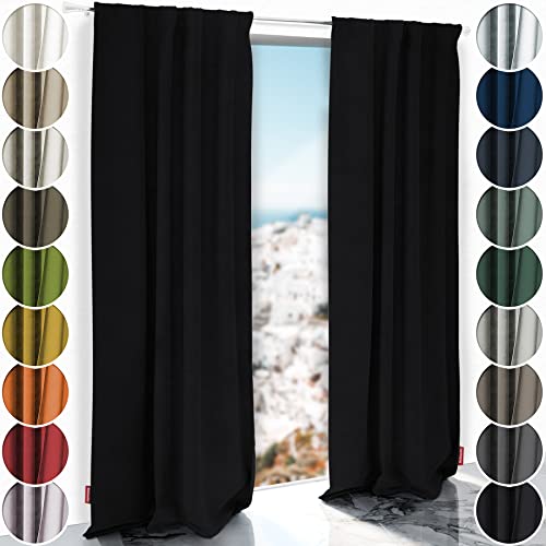 Schuette® Verdunkelungs-Vorhang Gardine mit Tunnelband ● Millenium Velvet: Black Swan (Schwarz) ● 150x135cm Höhe x Breite (1 Stück) ● Knitterfrei Pflegeleicht Thermo Blickdicht & stark Abdunkelnd von Schuette