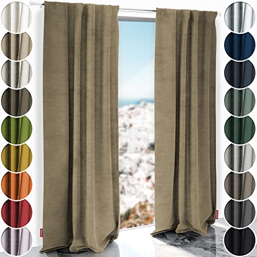 Schuette® Verdunkelungs-Vorhang Gardine mit Tunnelband ● Millenium Velvet: Brown Teddy (Beige) ● 210x135cm Höhe x Breite (1 Stück) ● Knitterfrei Pflegeleicht Thermo Blickdicht & stark Abdunkelnd von Schuette