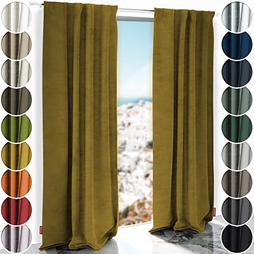 Schuette® Verdunkelungs-Vorhang Gardine mit Tunnelband ● Millenium Velvet: Butterscotch (Gelb) ● 150x135cm Höhe x Breite (1 Stück) ● Knitterfrei Pflegeleicht Thermo Blickdicht & stark Abdunkelnd von Schuette