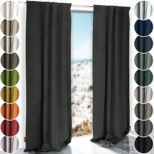 Schuette® Verdunkelungs-Vorhang Gardine mit Tunnelband ● Millenium Velvet: Dark Shadow (Grau) ● 230x135cm Höhe x Breite (1 Stück) ● Knitterfrei Pflegeleicht Thermo Blickdicht & stark Abdunkelnd von Schuette