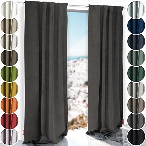 Schuette® Verdunkelungs-Vorhang Gardine mit Tunnelband ● Millenium Velvet: Great Wolf (Grau) ● 240x135cm Höhe x Breite (1 Stück) ● Knitterfrei Pflegeleicht Thermo Blickdicht & stark Abdunkelnd von Schuette