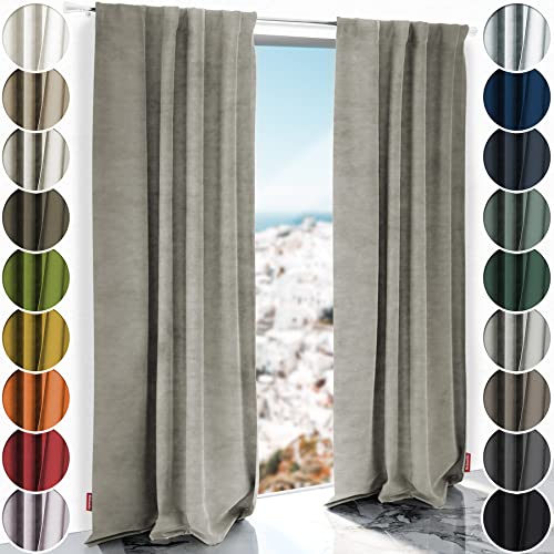 Schuette® Verdunkelungs-Vorhang Gardine mit Tunnelband ● Millenium Velvet: Grey Goose (Beige) ● 210x135cm Höhe x Breite (1 Stück) ● Knitterfrei Pflegeleicht Thermo Blickdicht & stark Abdunkelnd von Schuette