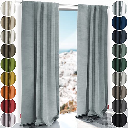 Schuette® Verdunkelungs-Vorhang Gardine mit Tunnelband ● Millenium Velvet: Koala Shade (Grau) ● 250x135cm Höhe x Breite (1 Stück) ● Knitterfrei Pflegeleicht Thermo Blickdicht & stark Abdunkelnd von Schuette
