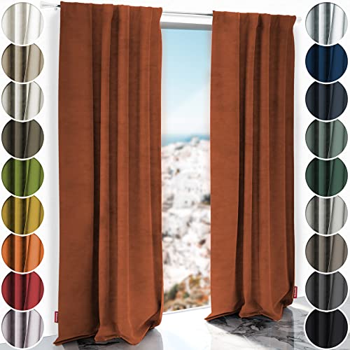 Schuette® Verdunkelungs-Vorhang Gardine mit Tunnelband ● Millenium Velvet: Marmalade (Orange) ● 210x135cm Höhe x Breite (1 Stück) ● Knitterfrei Pflegeleicht Thermo Blickdicht & stark Abdunkelnd von Schuette