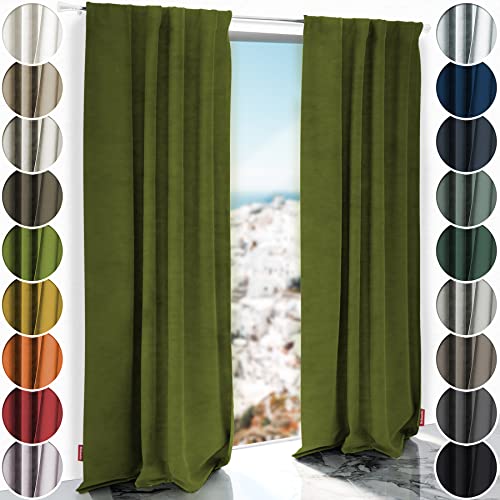 Schuette® Verdunkelungs-Vorhang Gardine mit Tunnelband ● Millenium Velvet: Olives Garden (Grün) ● 150x135cm Höhe x Breite (1 Stück) ● Knitterfrei Pflegeleicht Thermo Blickdicht & stark Abdunkelnd von Schuette