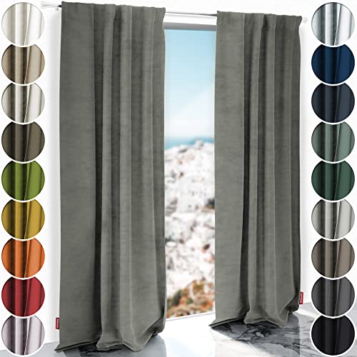 Schuette® Verdunkelungs-Vorhang Gardine mit Tunnelband ● Millenium Velvet: Umber Gray (Grau) ● 150x135cm Höhe x Breite (1 Stück) ● Knitterfrei Pflegeleicht Thermo Blickdicht & stark Abdunkelnd von Schuette