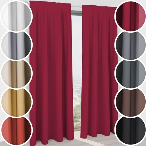 Schuette® Verdunkelungsvorhang Gardine mit Tunnelband ● Century Black: Firre Dance (Rot) ● 130x150cm Breite x Höhe (1 Stück) ● Blackout Vorhang Verdunkelung Knitterfrei Thermo Blickdicht von Schuette