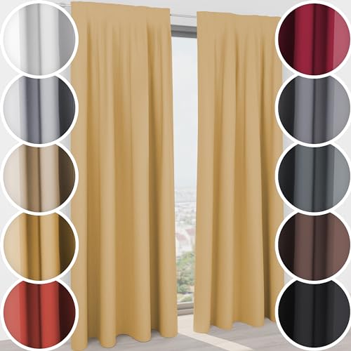 Schuette® Verdunkelungsvorhang Gardine mit Tunnelband ● Century Black: Tuscan Sun (Beige) ● 130x130cm Breite x Höhe (1 Stück) ● Blackout Vorhang Verdunkelung Knitterfrei Thermo Blickdicht von Schuette