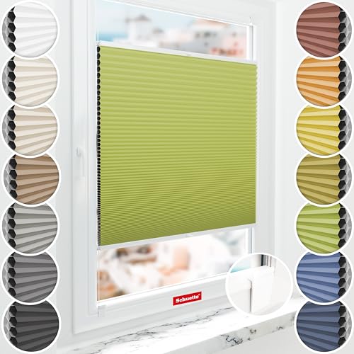 Schuette® Wabenplissee ohne Bohren zum Kleben ● Blackout x Honey ● Green Tea (Grün) ● 45x120cm (Breite x Höhe) ● Suprafix Klebehalter & Schraubhalter 2in1 ● Bequeme Montage von Schuette