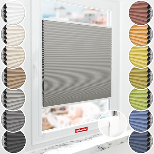 Schuette® Wabenplissee ohne Bohren zum Kleben ● Blackout x Honey ● Silver Mist (Grau) ● 75x120cm (Breite x Höhe) ● Suprafix Klebehalter & Schraubhalter 2in1 ● Bequeme Montage von Schuette