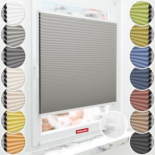 Schuette® Wabenplissee ohne Bohren ● Blackout x Honey ● Silver Mist (Grau) ● 125x120cm (Breite x Höhe) ● Suprafix Klemmhalter Incognito X ● 60 Sekunden Montage von Schuette