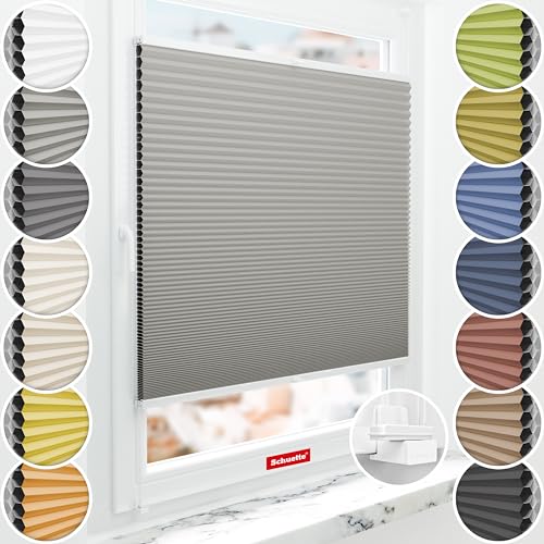 Schuette® Wabenplissee ohne Bohren ● Blackout x Honey ● Silver Mist (Grau) ● 95x230cm (Breite x Höhe) ● Suprafix Klemmhalter Incognito X ● 60 Sekunden Montage von Schuette