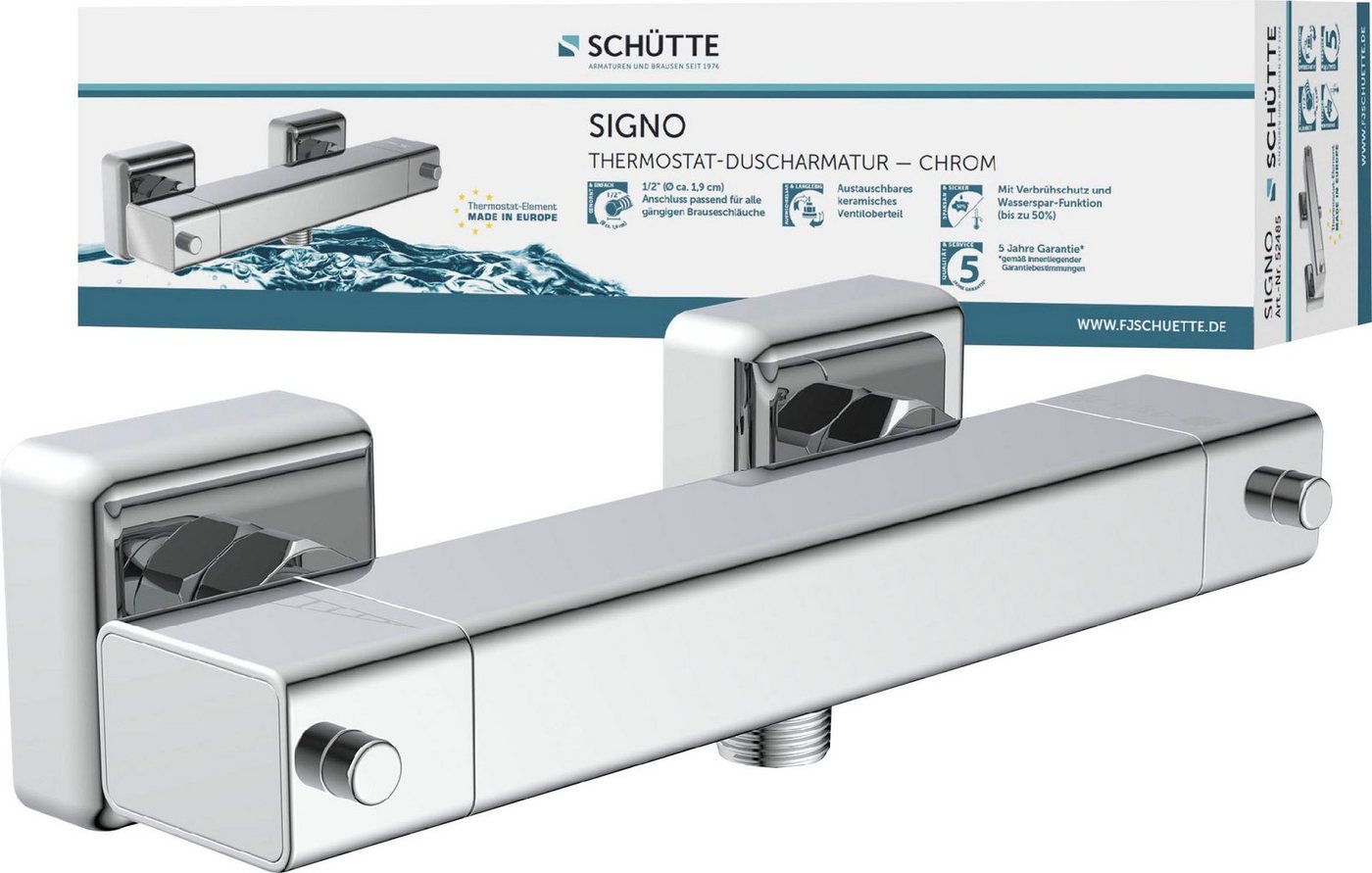 Schütte Duscharmatur Signo mit Thermostat, Mischbatterie Dusche, Duschthermostat in Chrom von Schütte