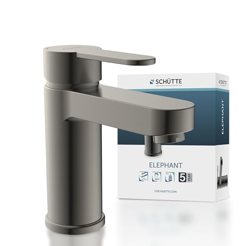 SCHÜTTE Elephant Waschtischarmatur, Elegante Mischbatterie inkl. Ablaufventil fürs Badezimmer, Wasserhahn Bad mit Pop-Up-Exzenter, Badarmatur Waschbecken Graphit matt, 34212 von Schütte