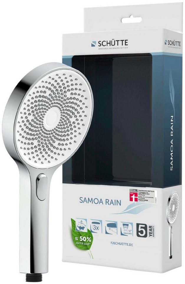 Schütte Handbrause SAMOA RAIN, (1-tlg), Inkl. Wasserspardichtung-bis zu 50 % Wasserersparnis, Antikalk-Noppen von Schütte