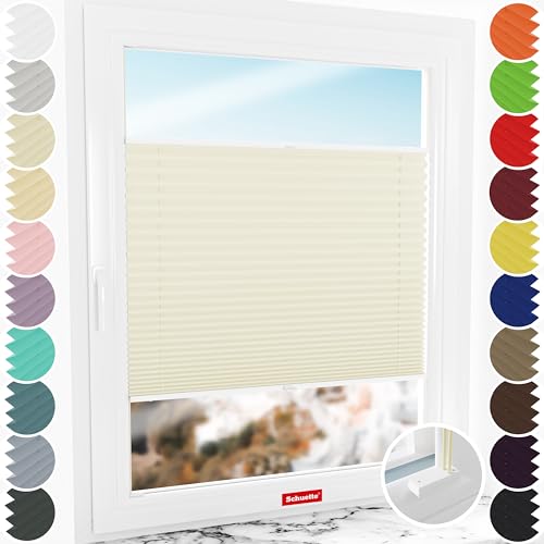 Schuette® Plissee mit Bohren zum Anschrauben ● Premium Kollektion: Vanilla Ice Cream (Creme) ● 60x80cm (Breite x Höhe) ● Suprafix Faltrollo Befestigung ● Bequeme Rollo Montage inkl. Video von Schuette