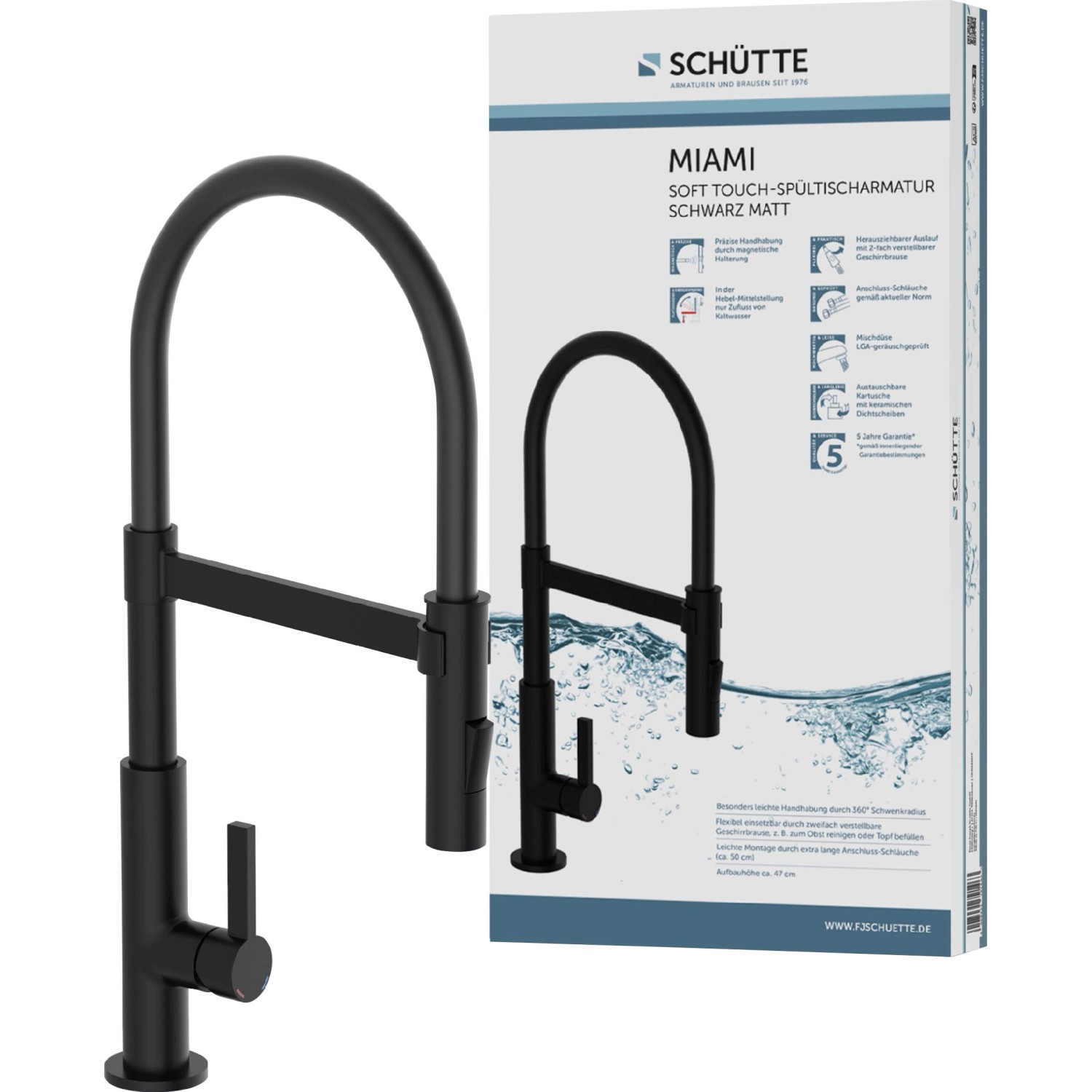 Schütte Spültischarmatur mit Soft-Touch Schlauch Miami Schwarz-Matt von Schütte