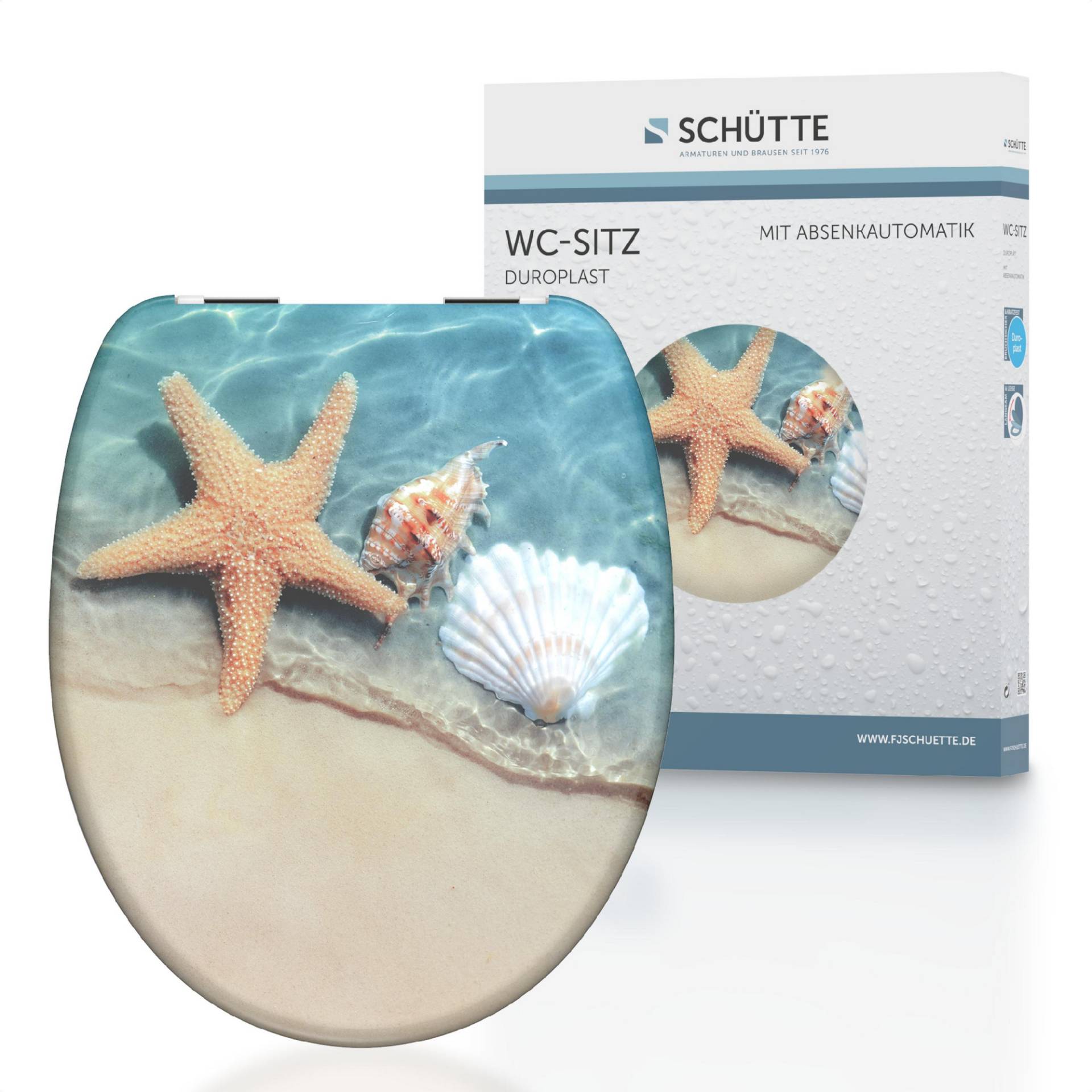 Schütte WC-Sitz 'Beach' mit Absenkautomatik blau/beige 37,5 x 45 cm von Schütte