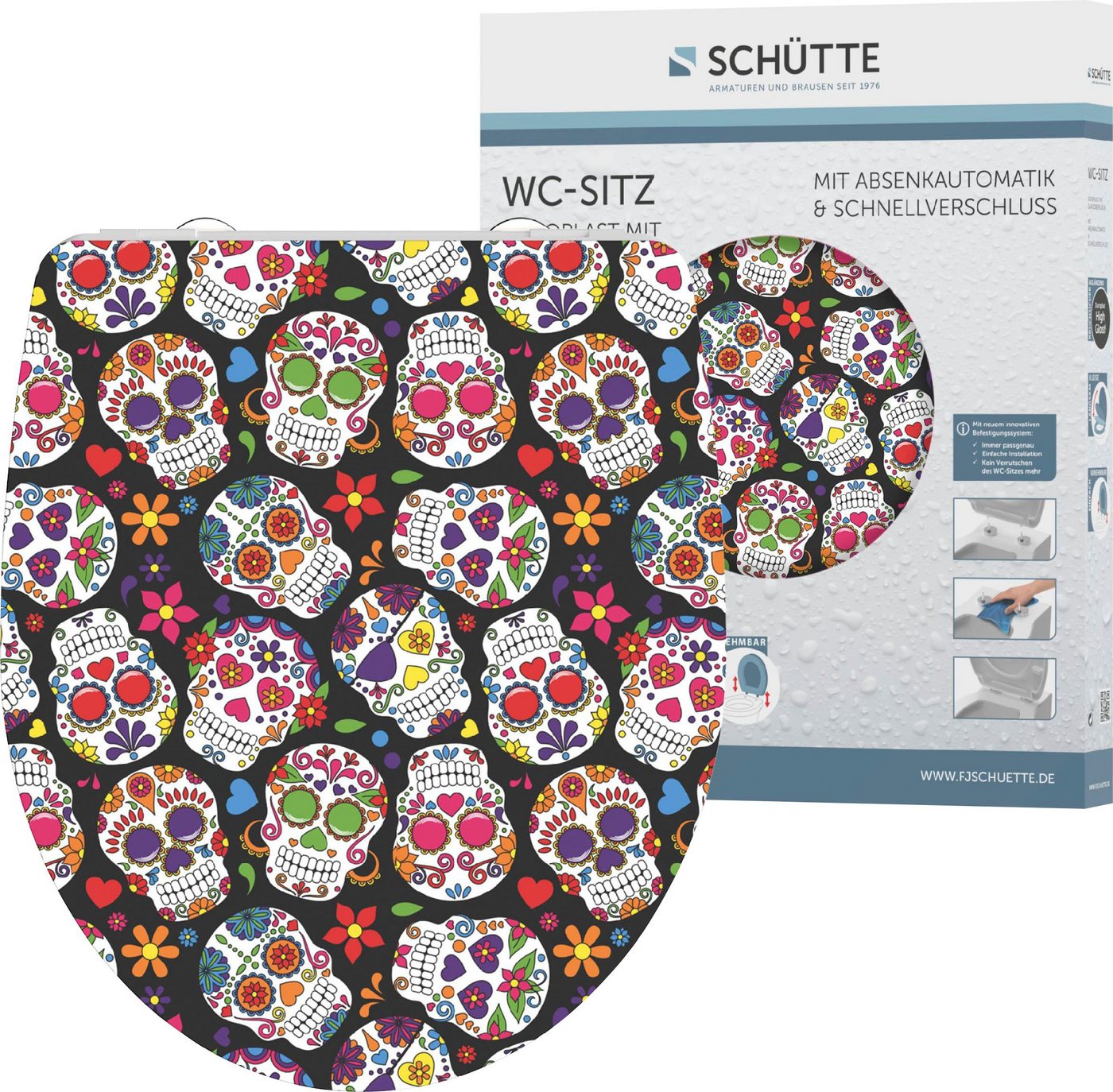 Schütte WC-Sitz Crazy Skull, Duroplast,mit Absenkautomatik und Schnellverschluss, High Gloss von Schütte