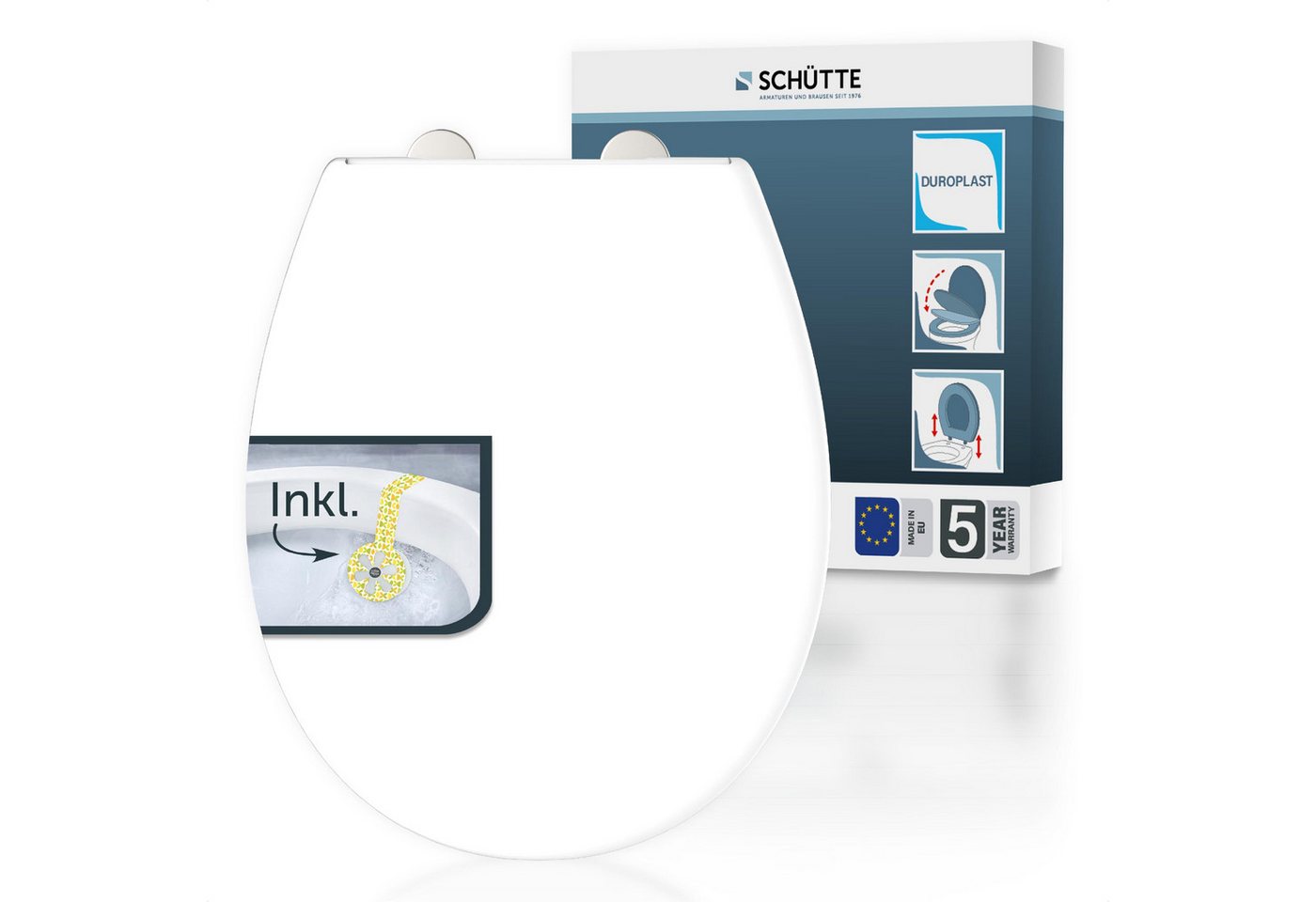 Schütte WC-Sitz Duroplast, WHITE (WC-Sitz, Befestigungsmaterial, Montageanleitung), mit Absenkautomatik und Schnellverschluss, inklusive Duftstein von Schütte