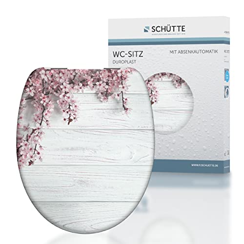 Schütte WC-Sitz FLOWERS & WOOD mit Absenkautomatik, Toilettendeckel mit Motiv, Duroplast Klodeckel (max. Belastung der Klobrille 150 kg), Weiß von Schütte